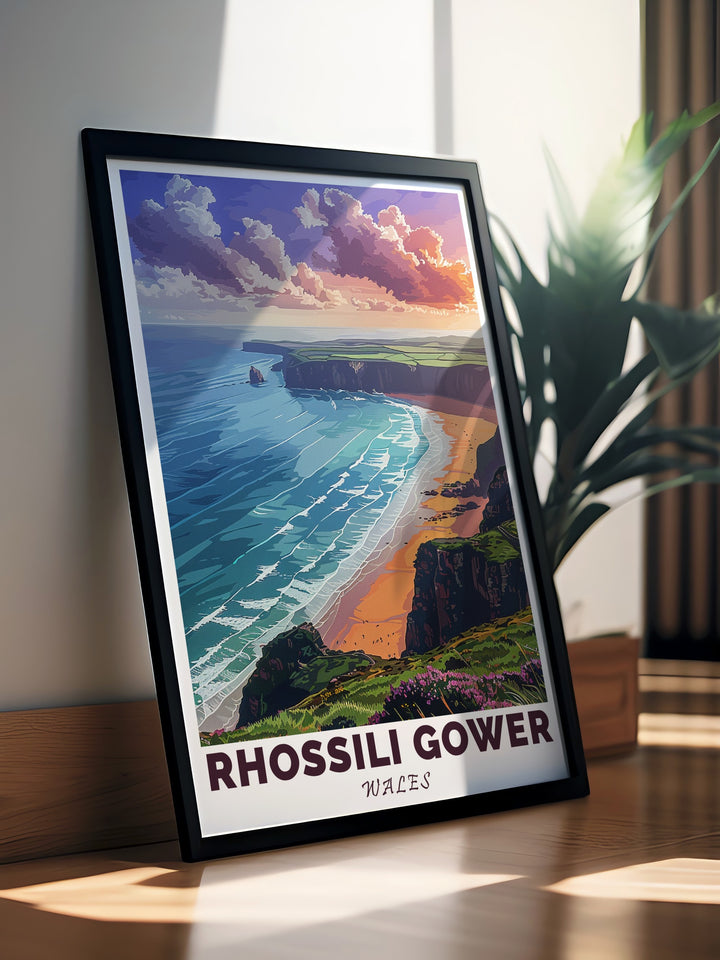 Rhossili Bay framed print featuring stunning beach scenery adding sophistication to any living space