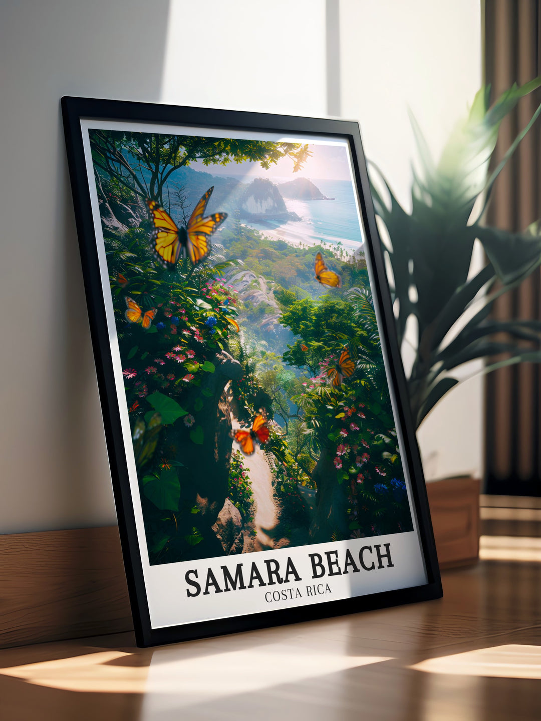 Samara Beach, the Osa Conservation Area, and Marino Ballena National Park come together in this vibrant Costa Rica artwork, ideal for nature lovers and adventurers. Add a tropical touch to your home decor with this beautiful travel poster.