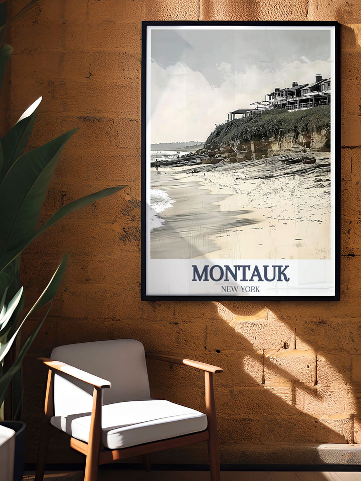 Elegant Montauk Art Print of Ditch Plains Beach and Montauk Harbor ideal for decorating and celebrating special events like birthdays