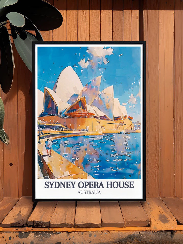 Circular Quay Sydney Harbour stunning living room decor with a retro travel poster showcasing the beauty of Australia Art and the timeless charm of Sydney Opera House