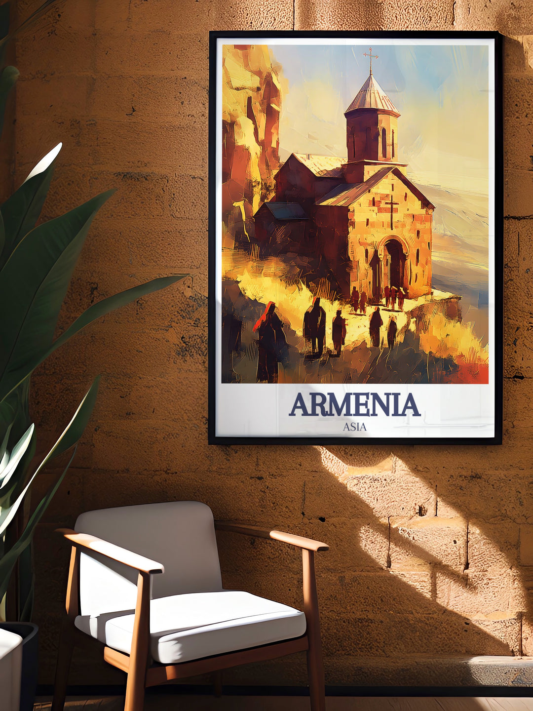 Noravank at Amaghu canvas art captures the iconic landscape of Armenia, with the striking monastery set against the vivid colors of the Amaghu Valley. This travel poster is perfect for creating a serene atmosphere in any room.