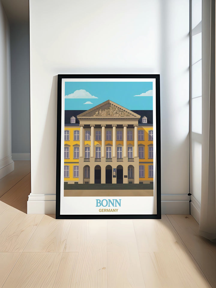 University of Bonn travel print showcases the neoclassical design of this historic institution, known for its architectural elegance and academic excellence. This canvas art is perfect for anyone who admires Germanys intellectual heritage and architectural beauty.