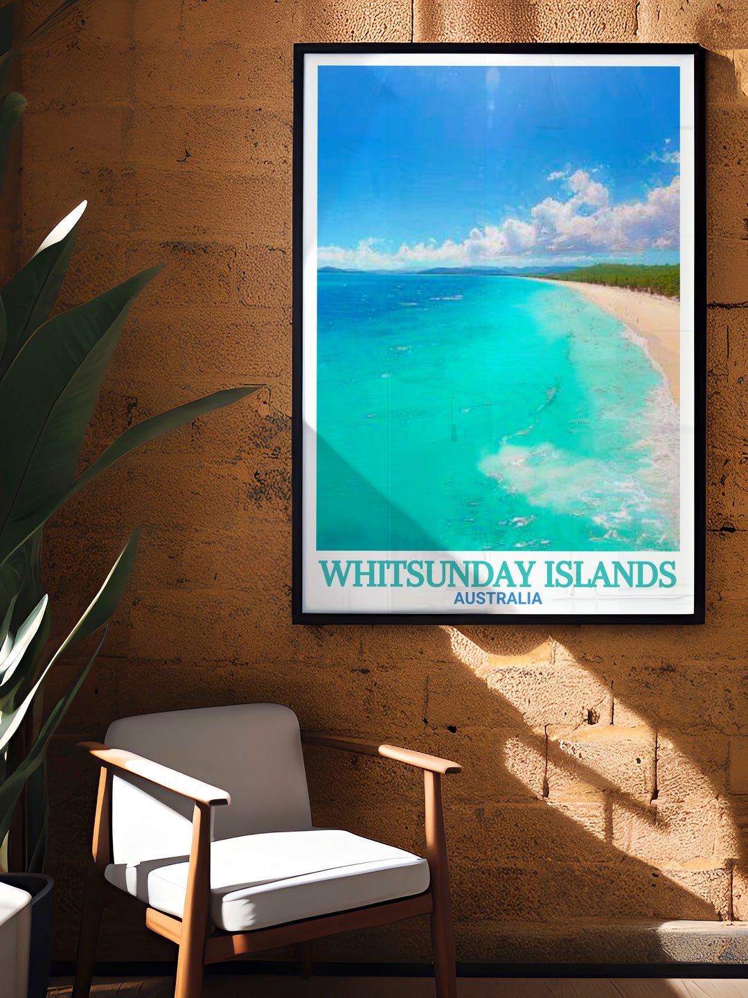 Modern Whitehaven Beach print featuring the Whitsunday Islands perfect for adding a touch of Australian elegance and tranquility to your home decor ideal for travel lovers and those who appreciate stunning nature inspired art.