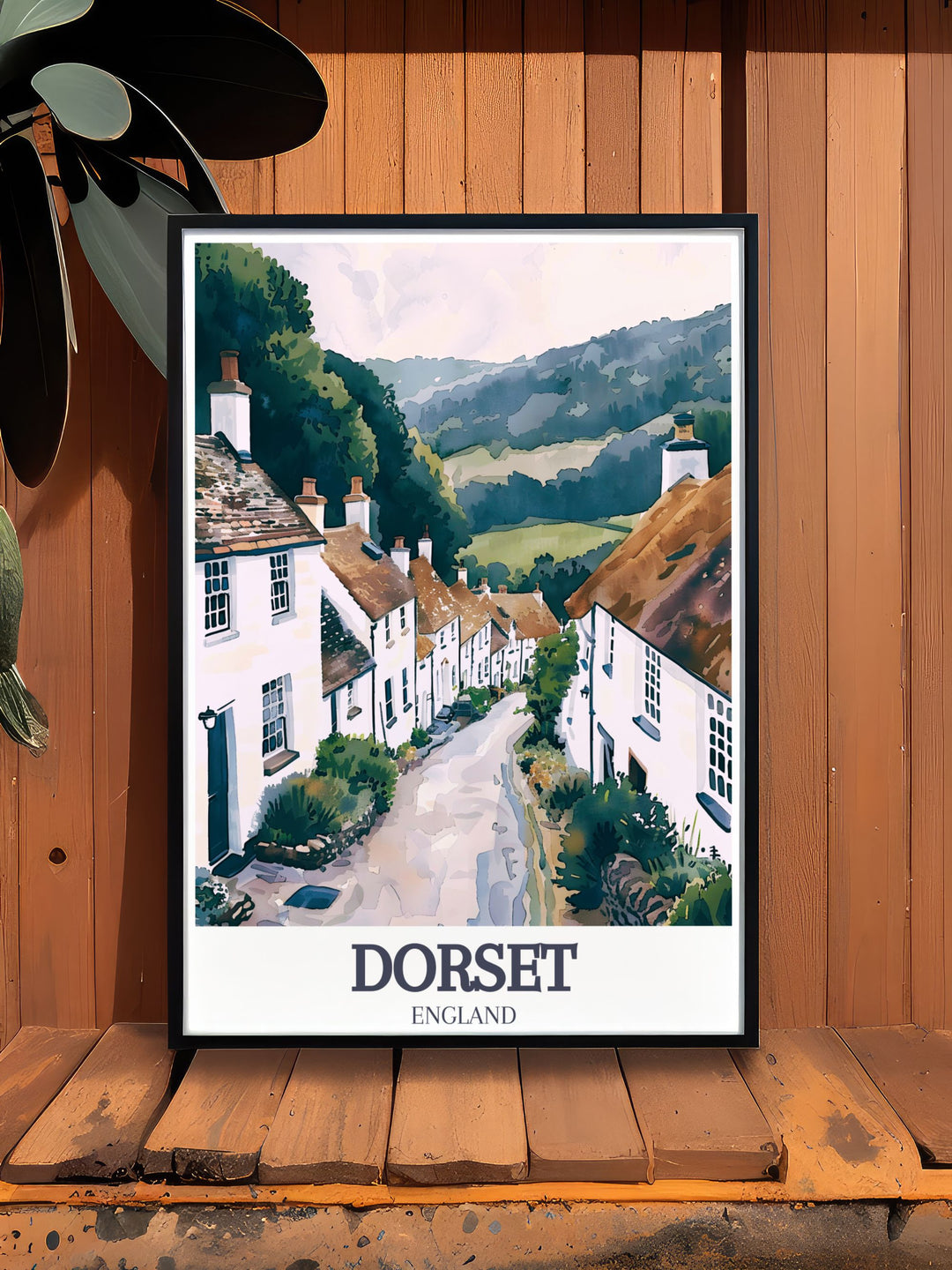 Featuring the picturesque Gold Hill, this art print highlights the villages unique charm and historical significance, perfect for lovers of English rural scenes.