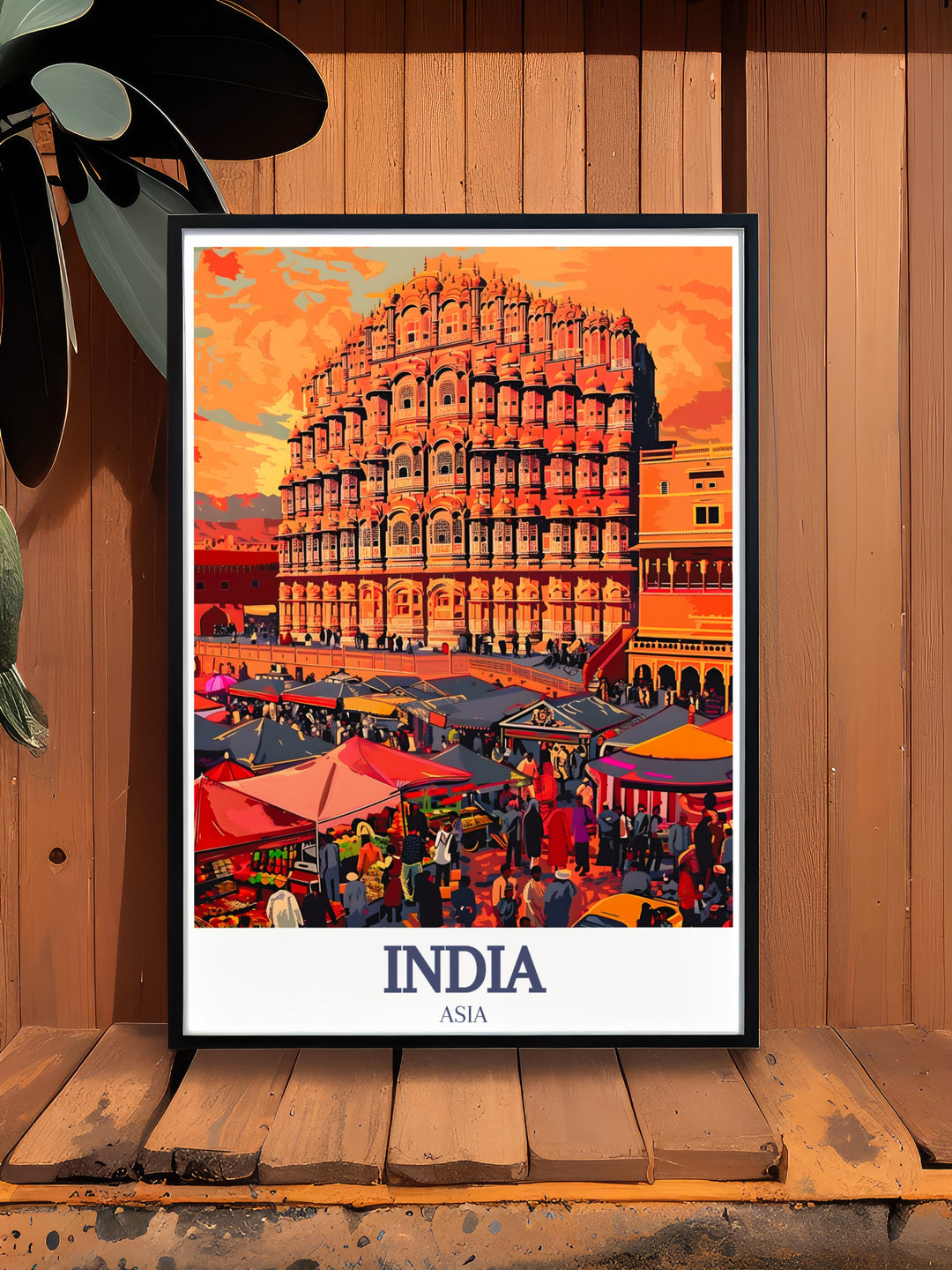 A magnificent travel print showcasing the Taj Mahal and Hawa Mahal, two iconic structures from Indias rich history. This framed art captures the beauty of these landmarks, perfect for home decor or gifting.