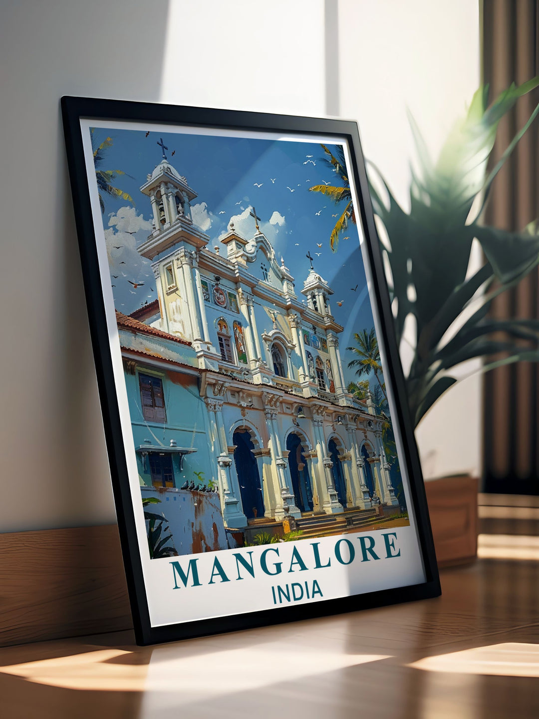 This travel poster of Mangalore highlights the citys dynamic atmosphere and its proximity to the historic St. Aloysius Chapel, making it a perfect piece for those who love diverse cultural and architectural landmarks.