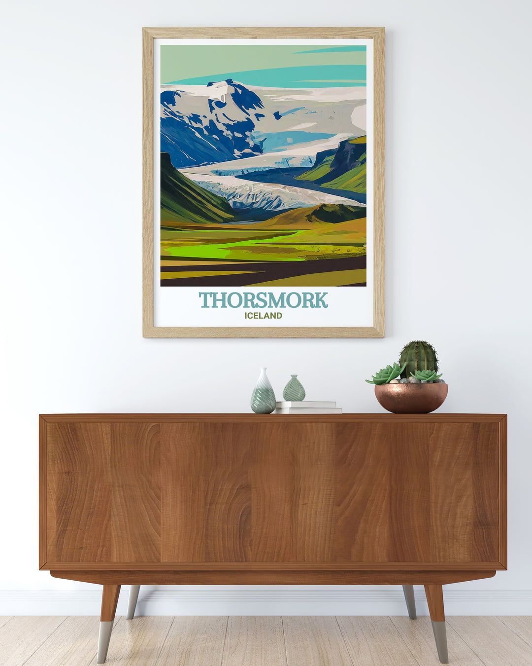 Featuring the rugged terrain of Thorsmork and the icy expanse of Eyjafjallajökull Glacier, this artwork brings the untamed beauty of Iceland into your home.