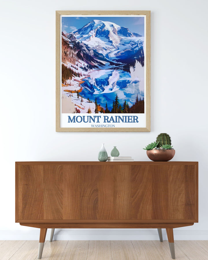 High quality City Art Print of Mount Rainier featuring the serene Nisqually Glacier and Nisqually Vista Loop ideal for modern home decor and personalized gifts