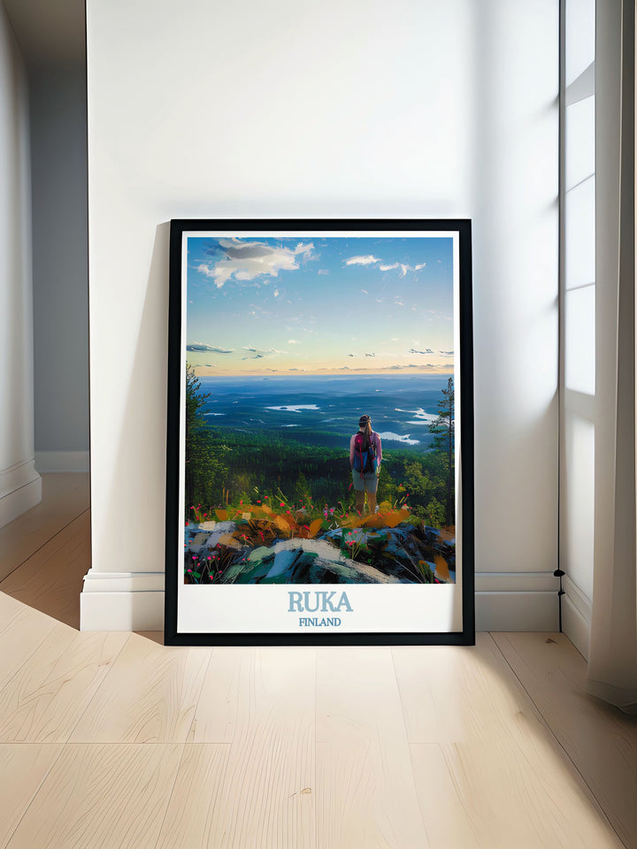 Kuusamo Fell Modern Prints featuring the stunning beauty of Ruka Finland and Levi Lapland Finland perfect for any living room decor and ideal for skiing enthusiasts seeking elegant Scandinavian wall art