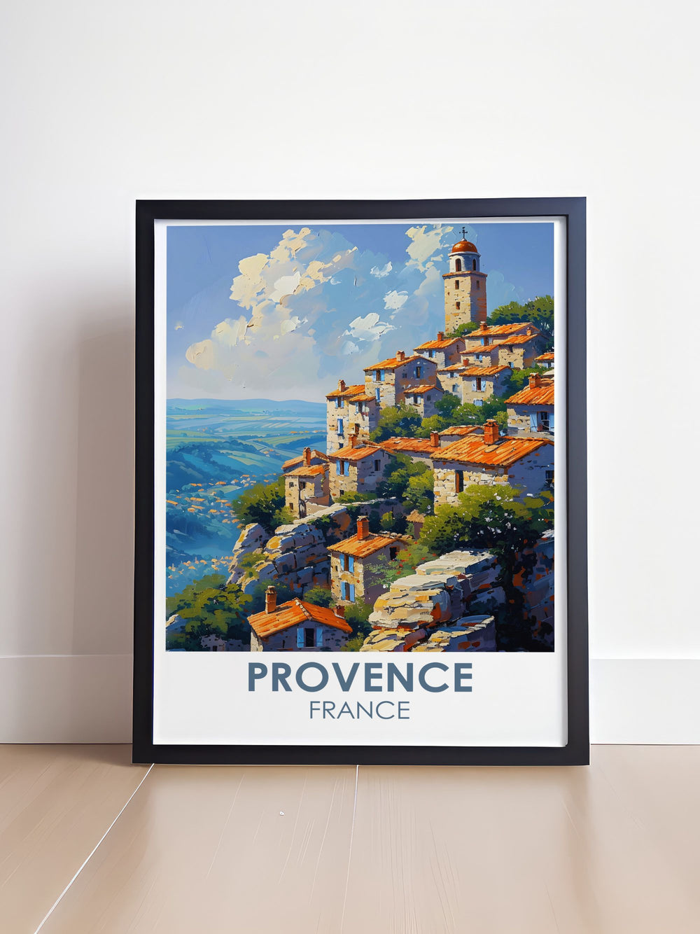 Experience the enchanting beauty of Gordes in Provence with this detailed art print, capturing the villages serene ambiance and panoramic views.