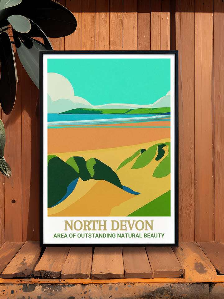 Saunton Sands Canvas Art is a detailed and vivid portrayal of Saunton Sands, capturing the serene atmosphere of the beach and the surrounding landscape. This piece is perfect for those who want to bring the tranquility of the coast into their home decor.