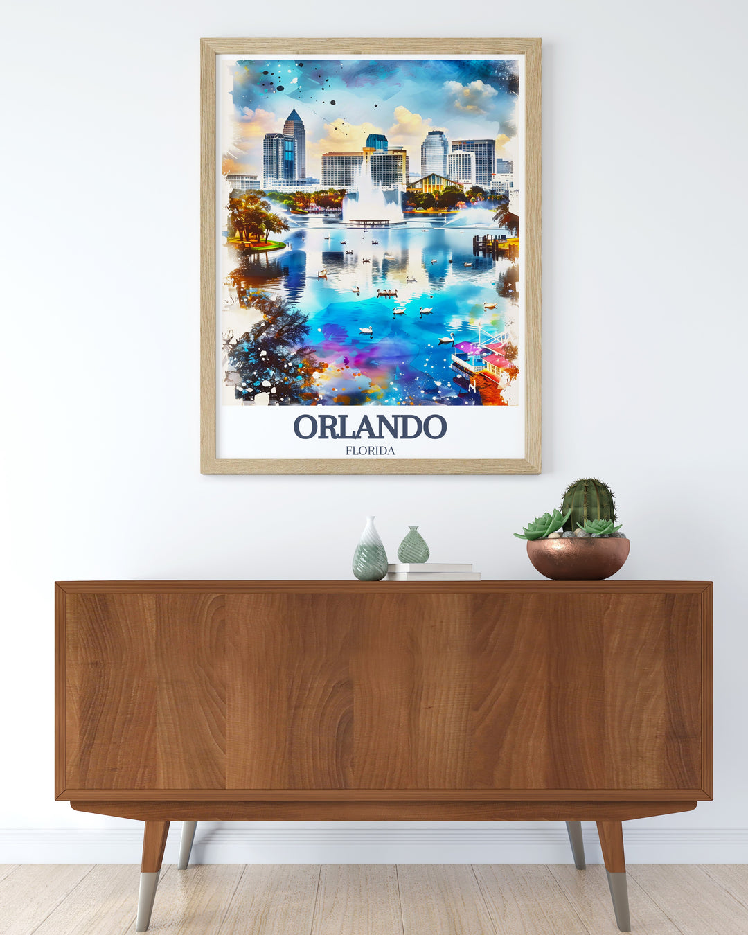 Orlando Eye travel print capturing the excitement of soaring above the city in one of Floridas most famous attractions. This sleek and modern design brings the energy of ICON Park into your home, perfect for travelers or anyone looking for a stylish addition to their Orlando inspired décor.