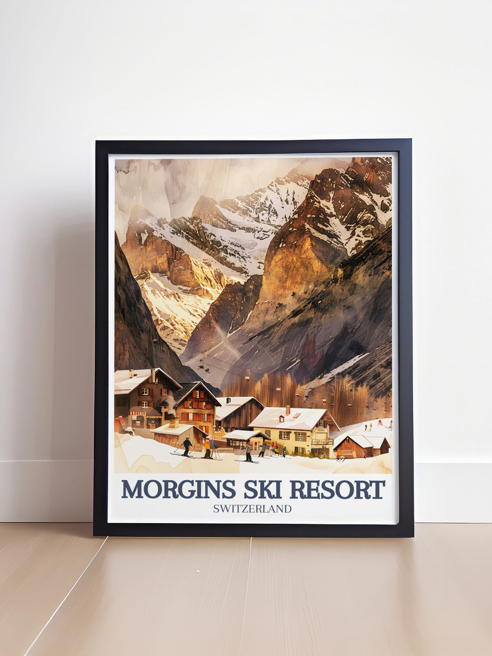 Celebrate the beauty of Swiss skiing with this Portes du Soleil Travel Print. Featuring the dramatic Tête du Géant and the slopes of Morgins, this artwork captures the essence of Alpine adventure and is perfect for ski lovers and travelers.