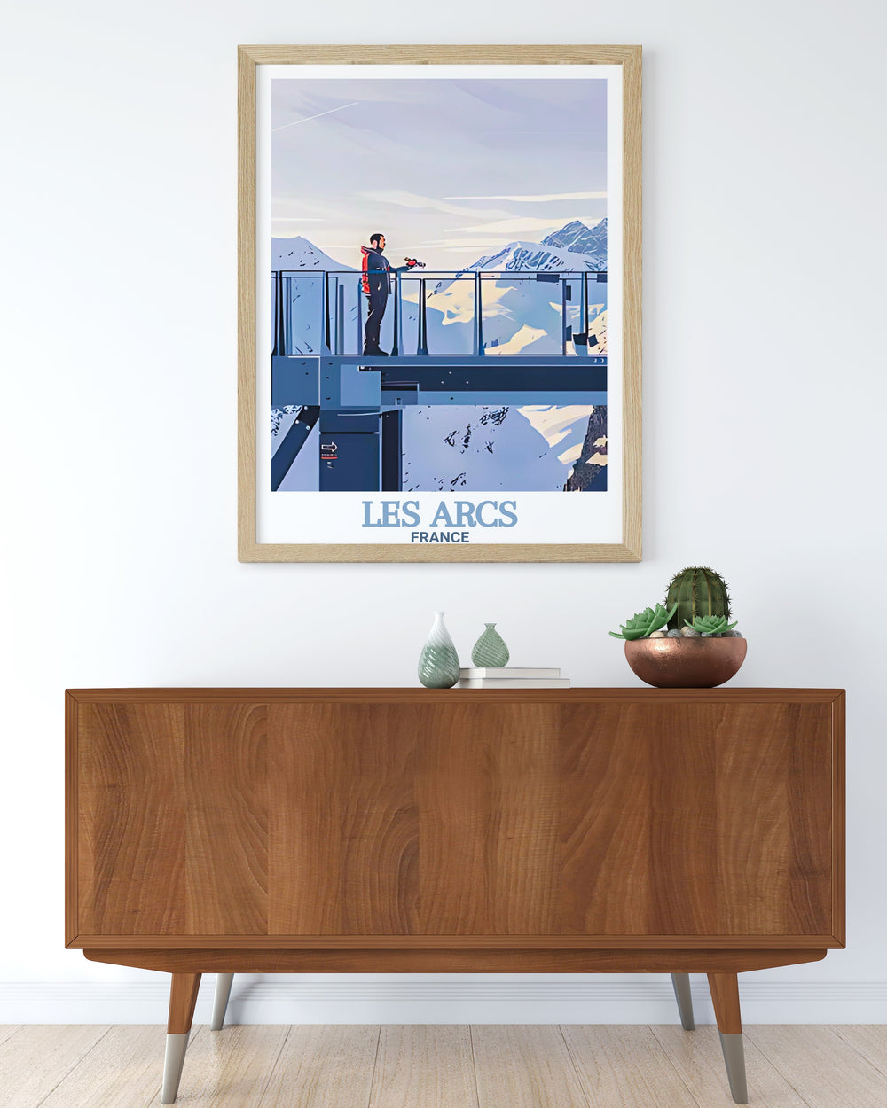 Highlighting the beauty of the French Alps, the "Les Arcs Vintage Poster" showcases Aiguille Rouge and Paradiski, two of the most famous landmarks in the region. This travel print adds a touch of nostalgia and adventure to any room, ideal for snow sports enthusiasts.