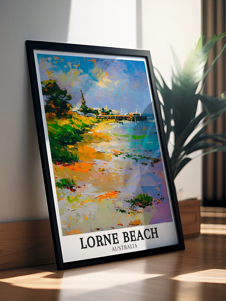 Lorne Beach Wall Art and Lorne Pier Great Ocean Road Artwork create a coastal haven in your home ideal for Australia print collectors this decor captures the serene beauty of Lorne Beach and the renowned Great Ocean Road pier adding elegance to any space