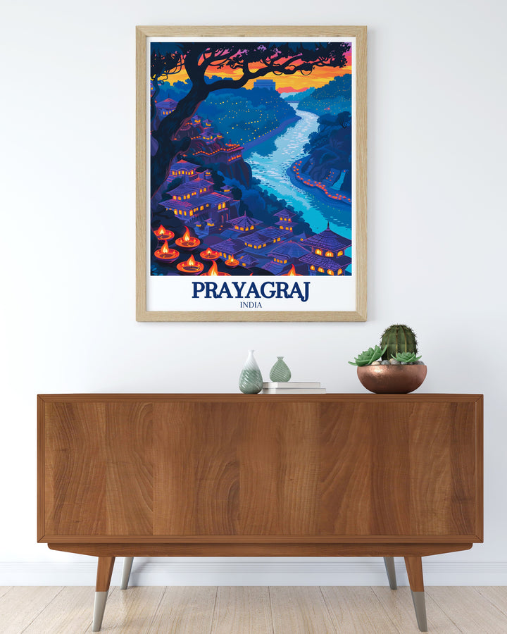 Canvas art of Prayagrajs map, focusing on the Yamuna River and its cultural significance. This print brings the essence of Indias spiritual geography into your space, ideal for those who appreciate culturally rich and meaningful decor.