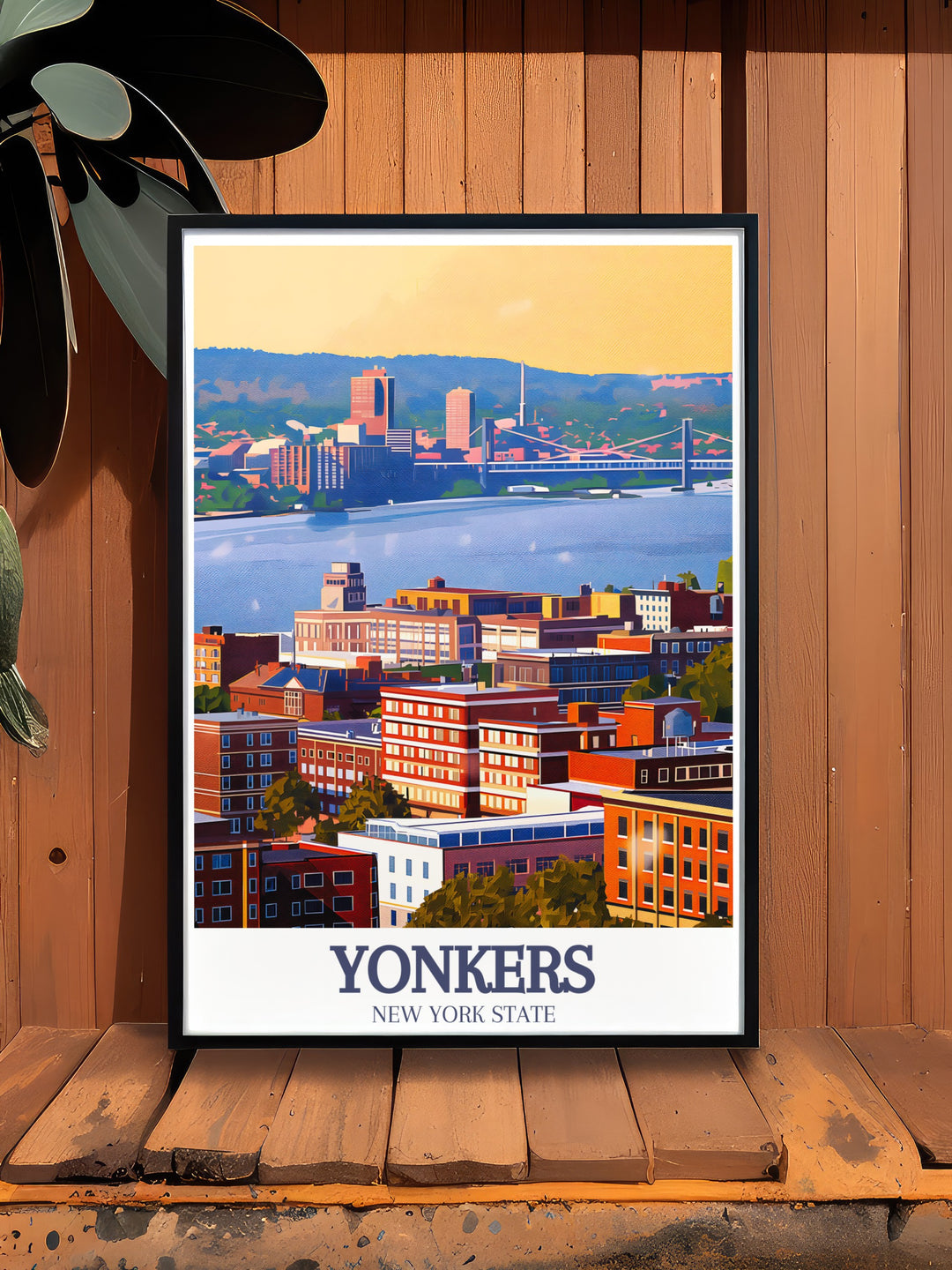 Vintage Yonkers print with Hudson River Downtown views perfect for any room adding a touch of sophistication and modern art flair to your home