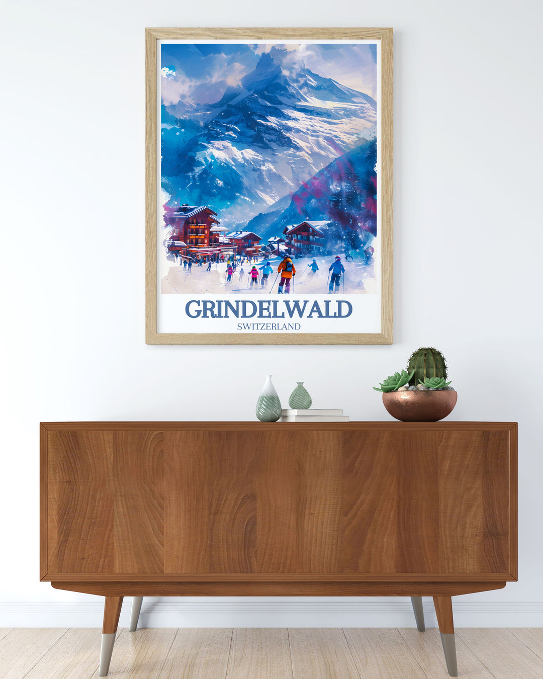 Highlighting the rich history of Grindelwald Ski Resort, this poster captures the charm and elegance of this iconic alpine destination, making it a timeless addition to your home decor.