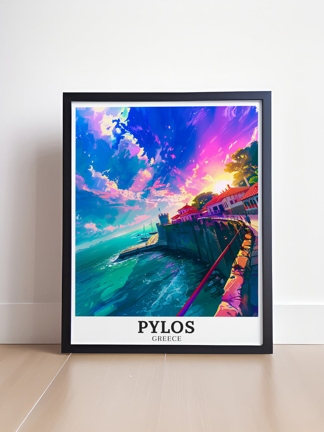 Bring the spirit of Greece into your home with this Pylos Poster Art showcasing the Ionian Sea and Messinian land perfect for those who love travel and elegant home decor a thoughtful gift for any occasion