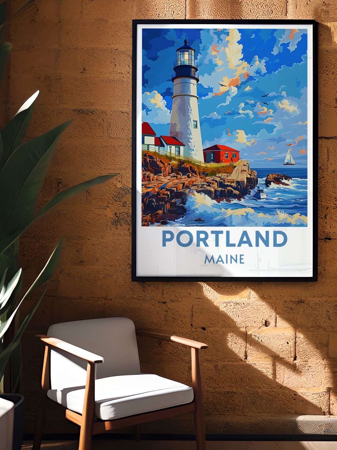 The historic streets of Portland, Maine, are featured in this travel poster, capturing the citys unique blend of old world charm and modern sophistication. Perfect for urban enthusiasts.