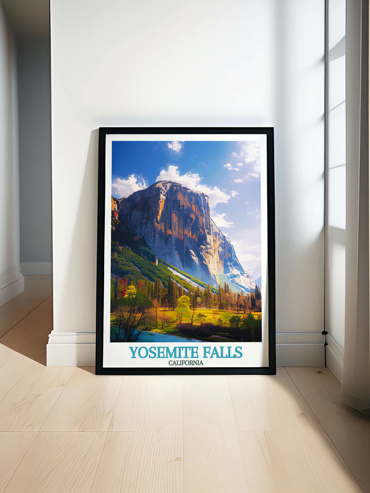 El Capitan artwork featuring the impressive rock formation and surrounding Yosemite landscape ideal for California decor