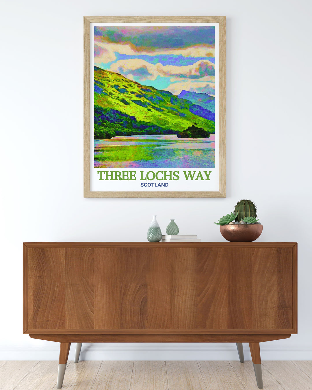 Our Loch Lomond and Gare Loch poster highlights the stunning scenery of Scotlands Three Lochs Way, making it an ideal piece for your wall decor. With its detailed depiction of the lochs and surrounding landscapes, this print is a must have for any nature enthusiast.