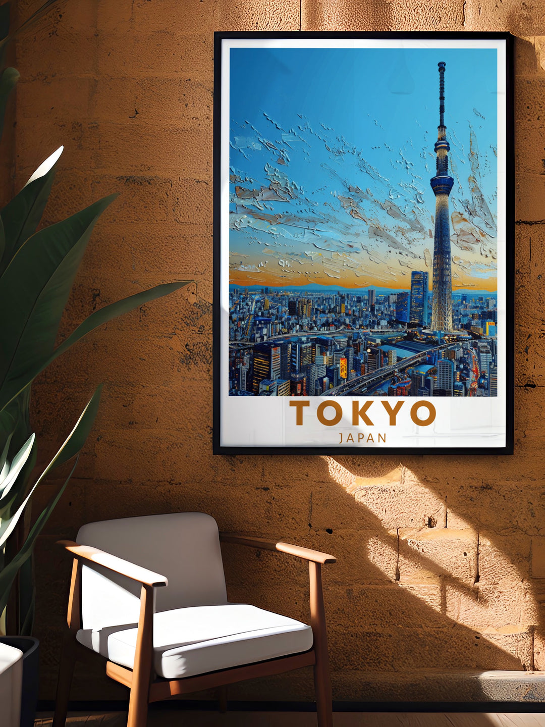 The Tokyo Skytree stands tall in this vibrant Japan travel poster, with Mount Fuji towering in the background. The combination of the bustling city and tranquil nature creates a unique piece of wall art that celebrates Japans cultural and natural diversity.