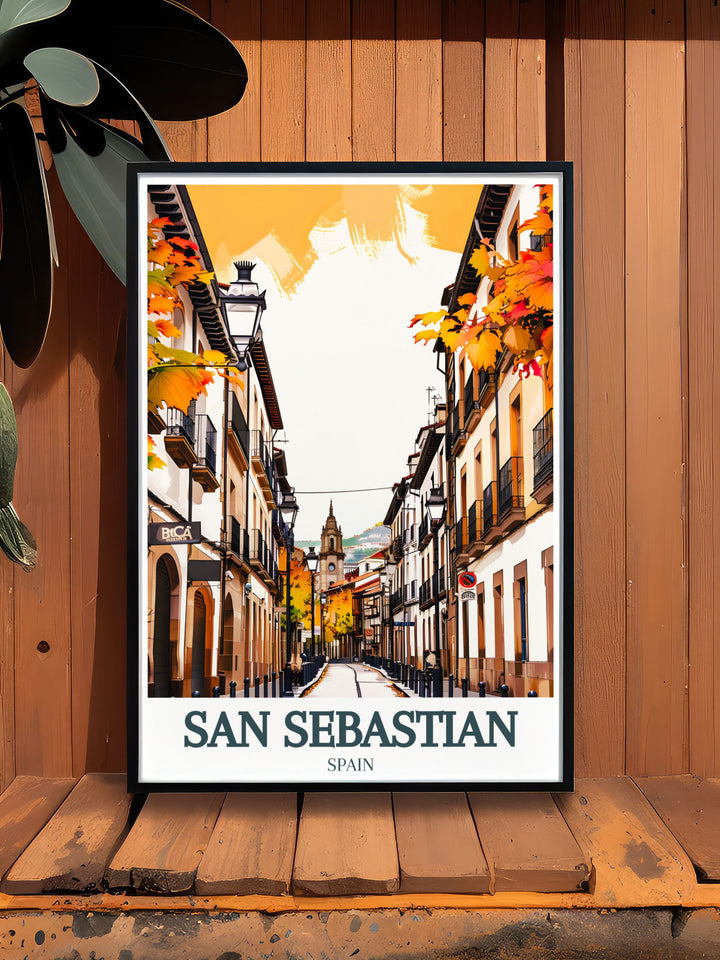 San Sebastian Wall Art featuring Old Town and Buen Pastor Cathedral a colorful and modern piece perfect for any room this art print adds a touch of elegance to your home decor ideal for special occasions and thoughtful gifts