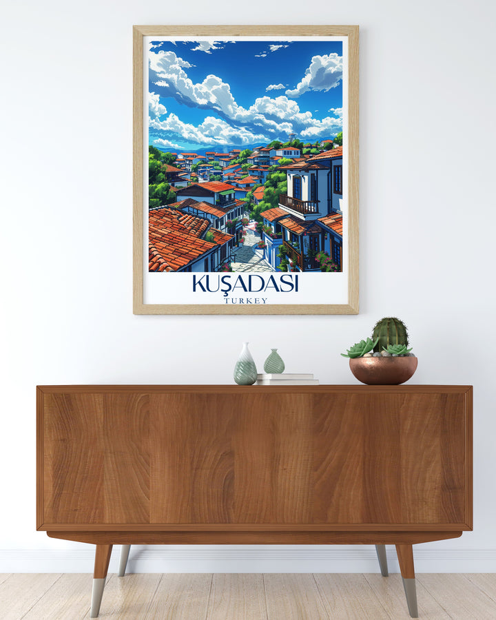 Beautiful Turkey wall art featuring Sirince village. This stunning Turkey travel print is an ideal choice for those looking to enhance their home with modern art or searching for a unique travel gift that captures the beauty of the Turkish countryside.