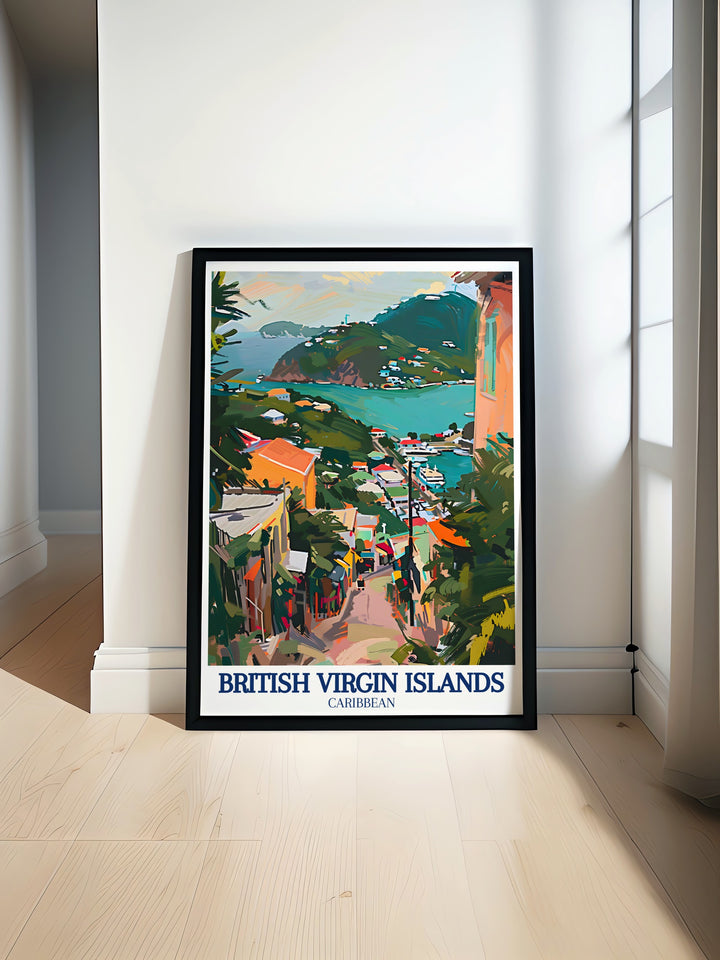 A home decor print of Road Town in the British Virgin Islands, featuring its vibrant streets and serene harbor. This canvas art piece is perfect for adding a touch of tropical paradise to your home.