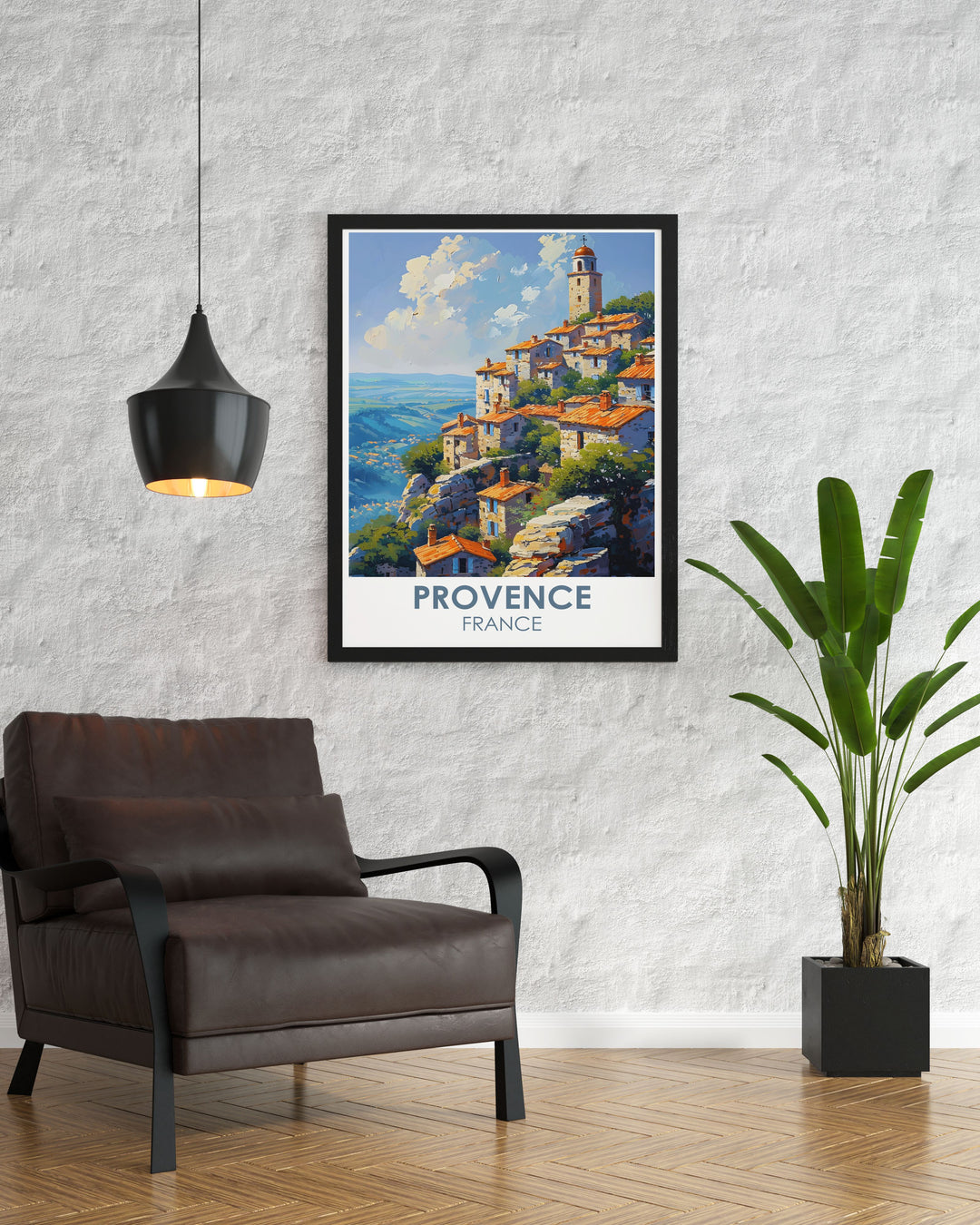 Explore the historical significance of Gordes through this exquisite travel poster, highlighting the medieval castle and the ancient architecture of this iconic village.