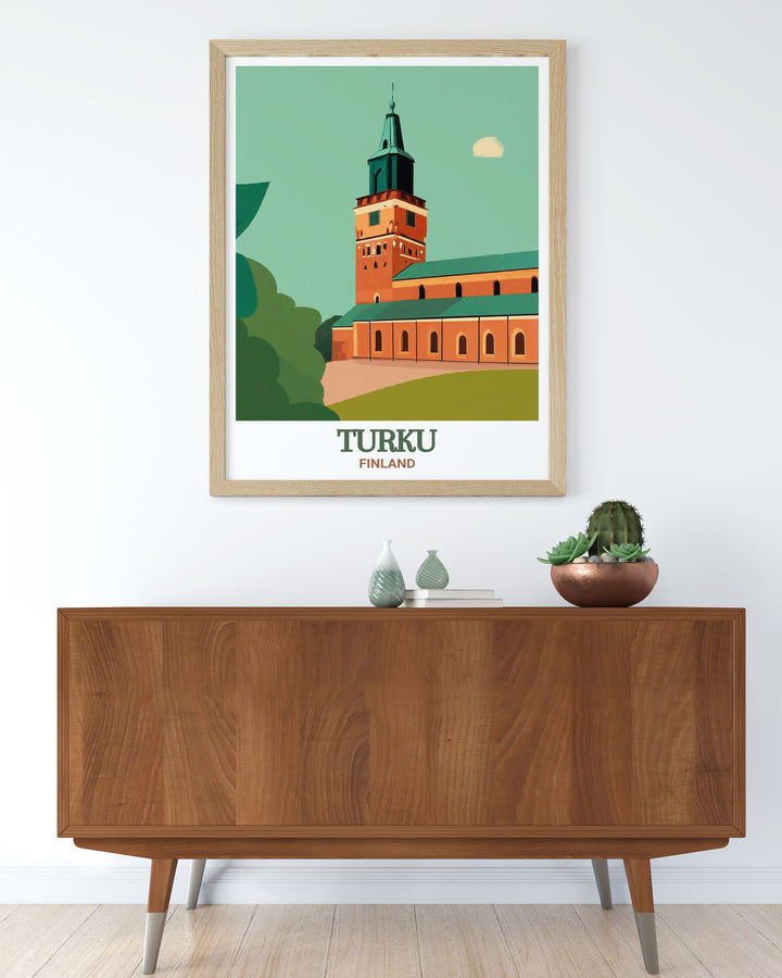 This framed art of Turku Cathedral brings the grandeur of Finlands past into your home. The detailed depiction of the cathedral makes it a perfect addition to any art lovers collection.