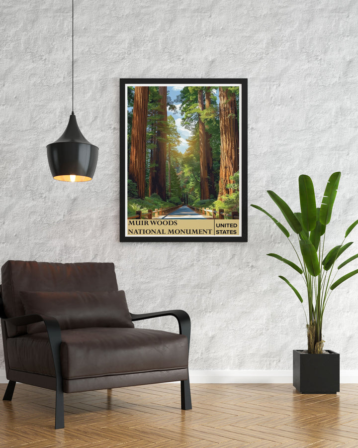 Stunning Trails modern art print showcasing the serene beauty of Muir Woods National Monument a perfect addition to your living room decor or as a thoughtful gift for any special occasion