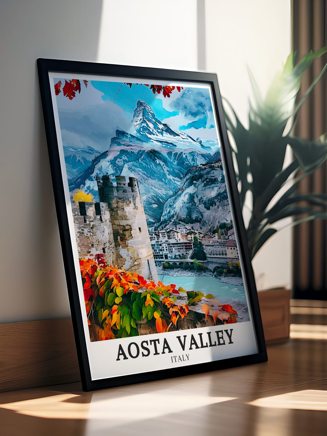 A custom print that celebrates the natural and historical beauty of Aosta Valley, Bard, and Monte Rosa. This Italy wall art offers a unique perspective on these iconic landmarks, with intricate details that bring the scenes to life. Whether displayed in a living room, office, or gallery, this print is sure to inspire and captivate. Perfect for those who appreciate the fusion of art and travel, its an exceptional addition to any decor.