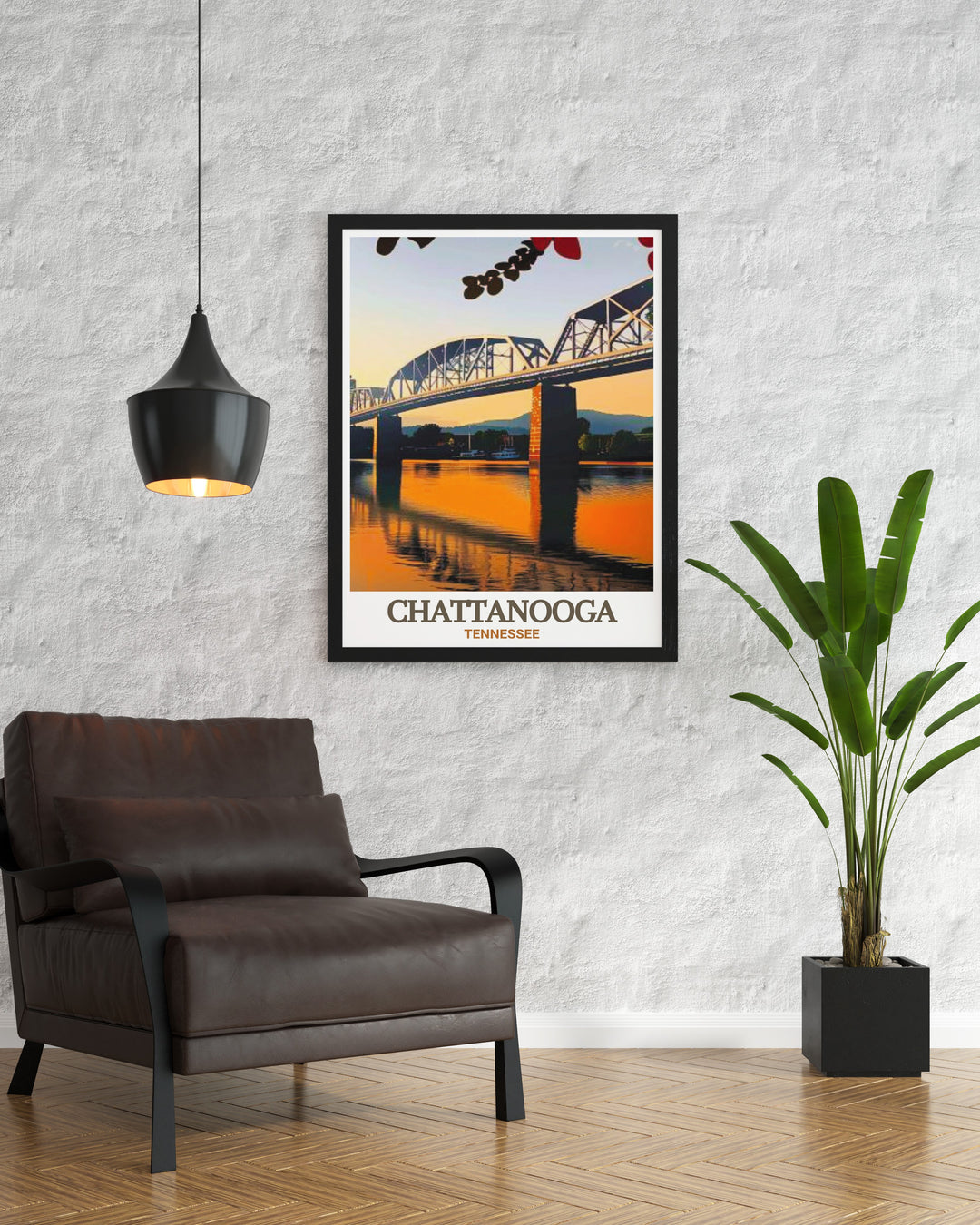 Stunning Walnut Street Bridge in Chattanooga Art Print featuring a black and white design with intricate street map details and the beauty of the Botanical Garden this print is an elegant addition to any room