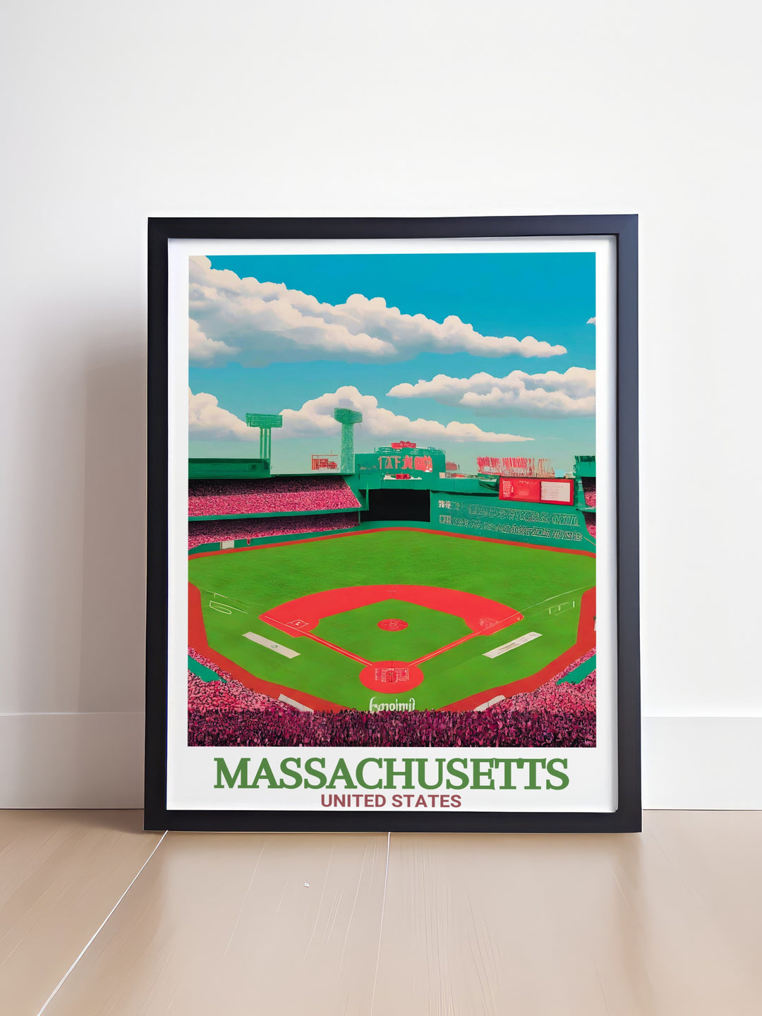 Massachusetts Art Print showcases detailed illustrations of Fenway Park and Springfield, blending modern and vintage aesthetics to create a stunning piece of artwork. Ideal for home or office decor, this print is a tribute to the rich history and vibrant culture of Massachusetts.