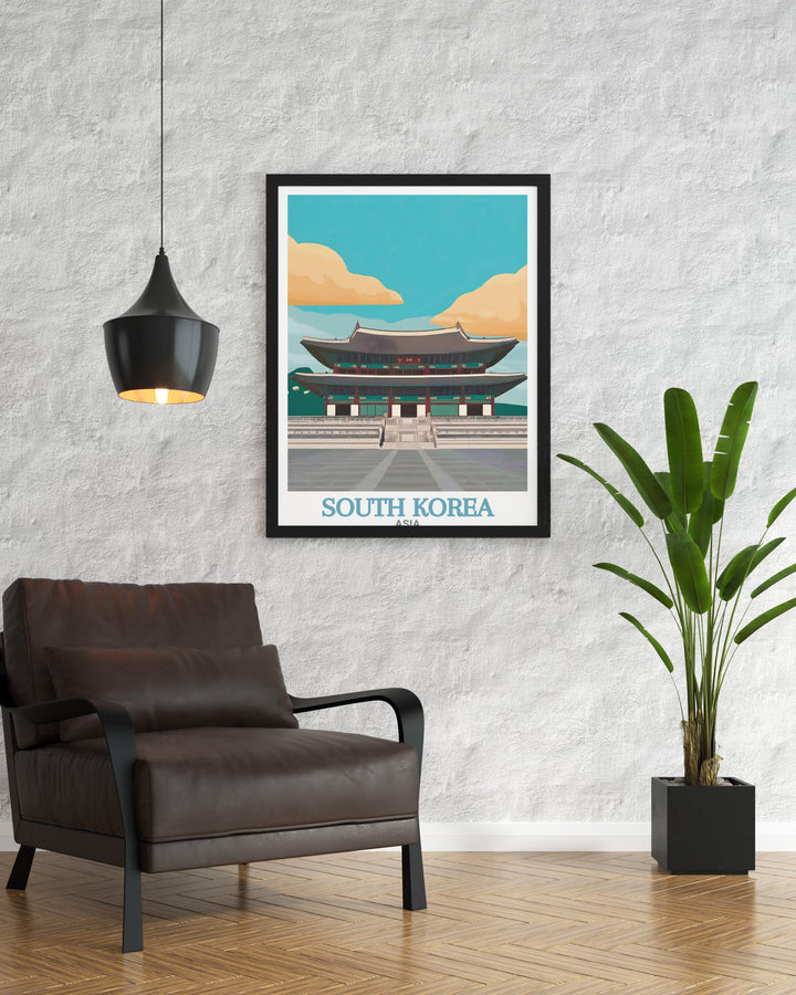 Modern Gyeongbokgung Palace artwork that brings the charm of traditional Korean palace life into your home perfect for enhancing your wall decor with a touch of South Korean culture