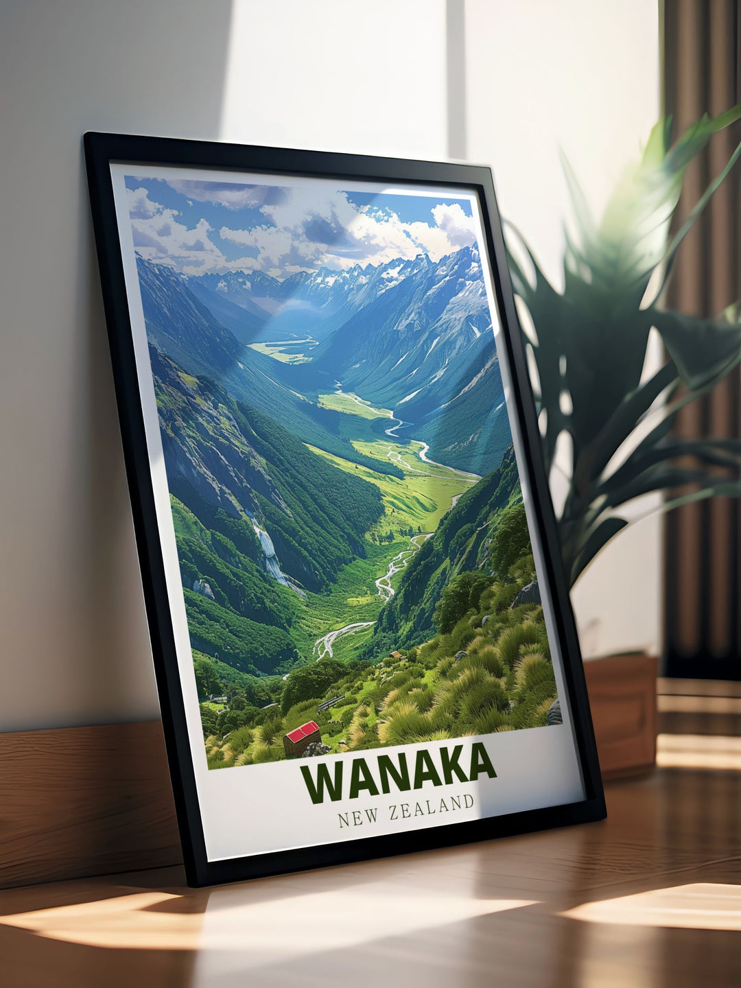 Explore the beauty of New Zealand through this vibrant Wanaka travel print highlighting the serene Matukituki Valley Perfect for those who dream of visiting or love the country this print adds charm and elegance to any living room or personal gallery