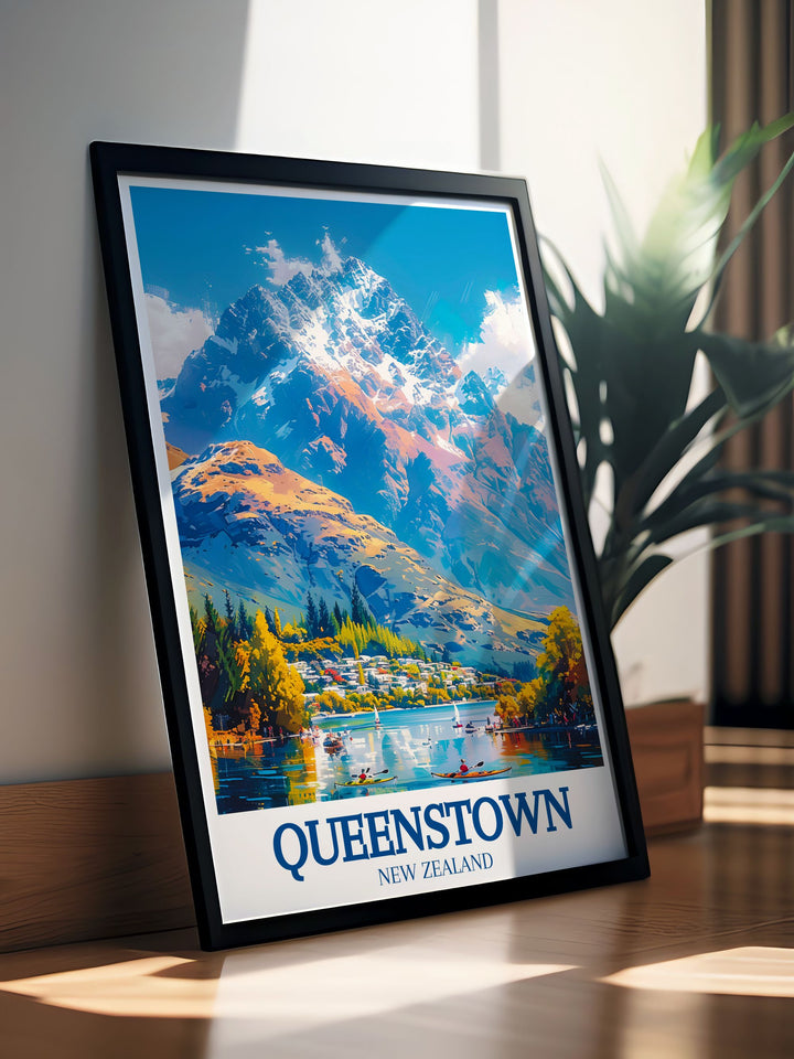 The Remarkables Lake Wakatipu Queenstown art print featuring a detailed city map and botanical garden scenes perfect for home decor office spaces and as thoughtful gifts for special occasions like anniversaries birthdays and Christmas