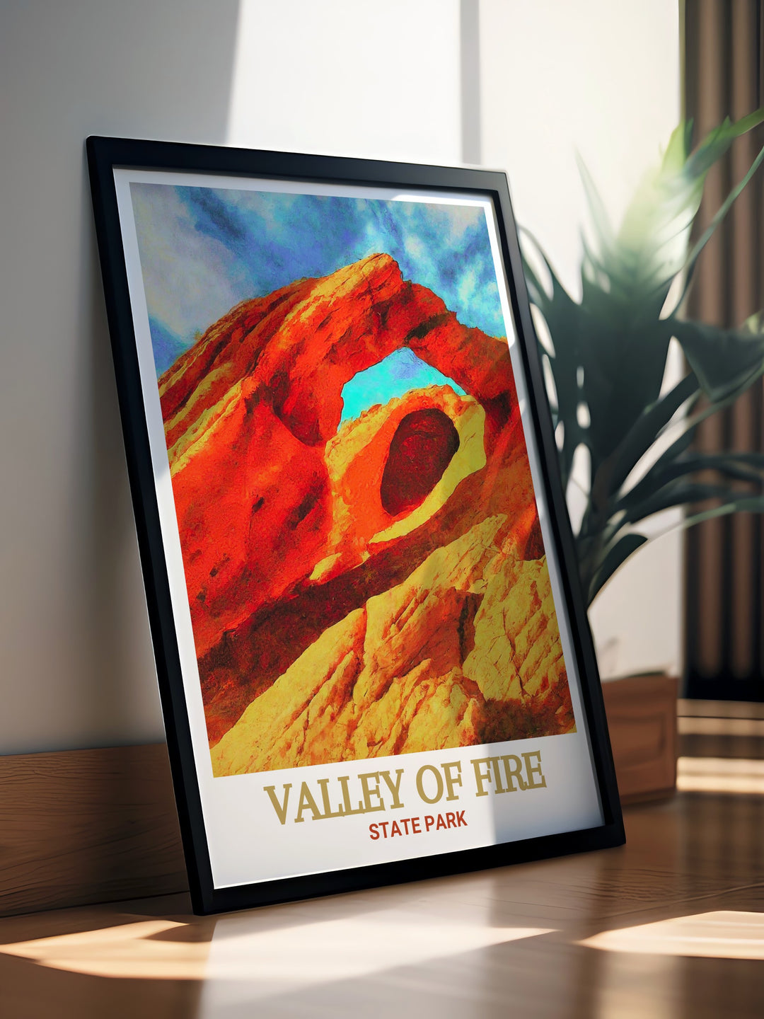 Arch Rock wall art from Valley of Fire State Park, highlighting the majestic natural arch and its surroundings. This print is perfect for adding a touch of the American Southwest to your living space, bringing the beauty of Nevada into your home.