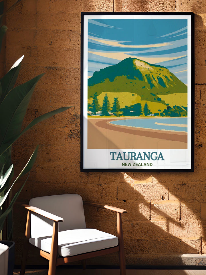 Tauranga print of Mount Maunganui perfect for New Zealand decor enthusiasts looking to bring a piece of the coastal paradise into their home