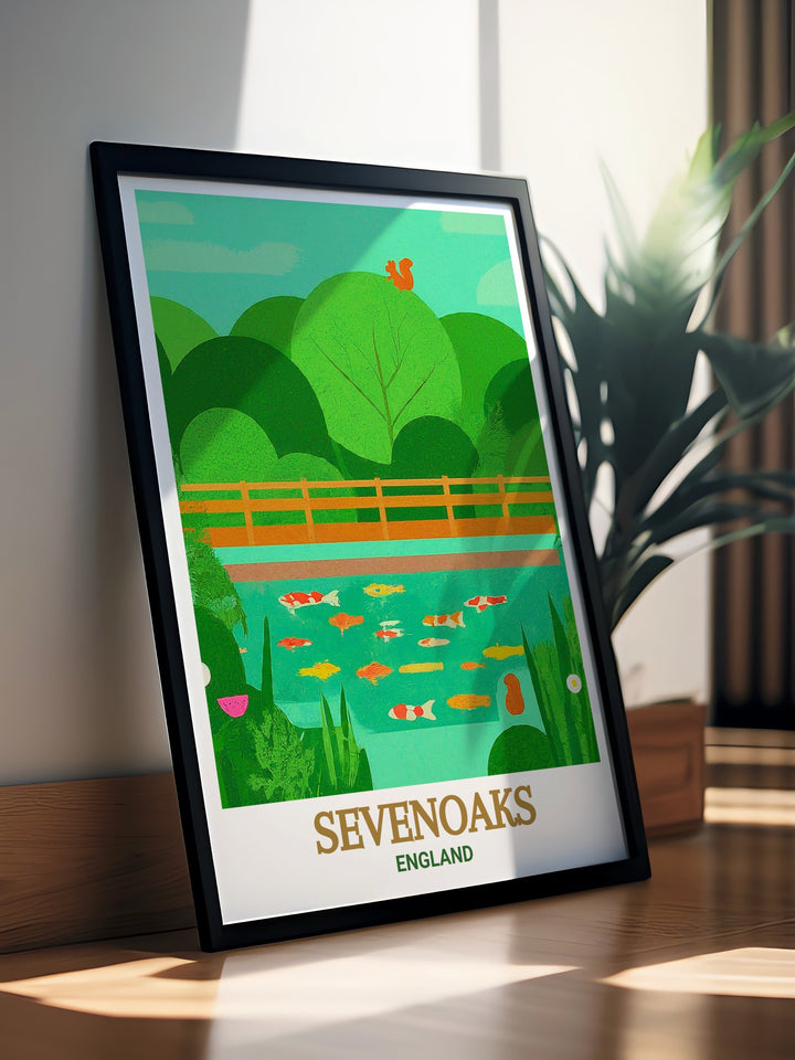 Vintage poster of Sevenoaks Wildlife Reserve, showcasing the timeless beauty of this natural haven in England. The poster features the reserves extensive wetlands, woodlands, and the wildlife that thrives there, bringing a piece of Englands natural heritage into your home. This vintage inspired design is perfect for those who love classic English art and want to add a touch of nature to their decor.