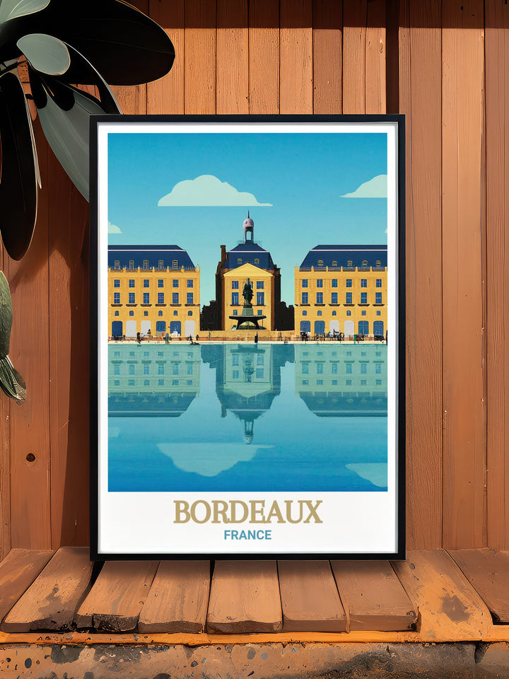 Experience the elegance of Bordeauxs Place de la Bourse through this stunning art print. The intricate details and classical design are captured beautifully, offering a piece of Frances architectural legacy for your walls