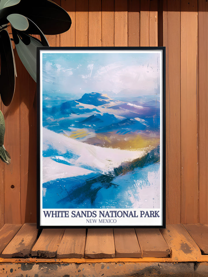 Elegant White Sands decor featuring the breathtaking Sacramento Mountains and the vast Chihuahuan Desert a perfect addition to your living room decor modern art that brings the serene landscapes of White Sands National Park into your home.