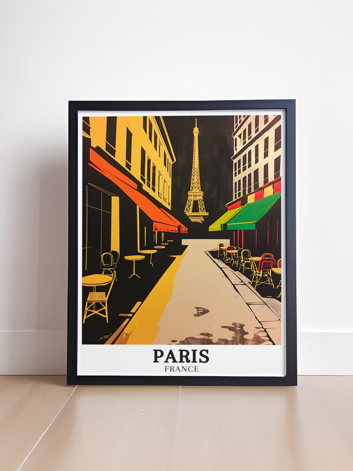 Colorful Paris Art Print of The Eiffel Tower and Parisian streets perfect for decorating your living room or bedroom. This modern print is a great gift idea for friends and loved ones.