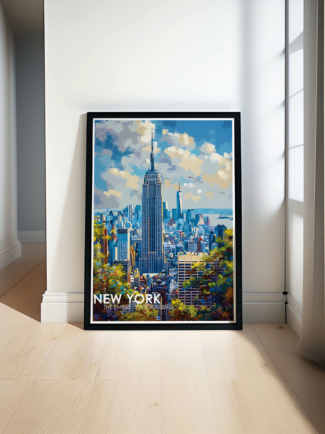 New York State print showcasing the beauty of the Empire State Building and diverse landscapes perfect for home decor and travel enthusiasts who love New York art