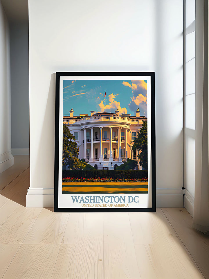 Fine line print of Washington DC featuring The White House perfect for modern decor and elegant home decor. Ideal as an anniversary gift birthday gift Christmas gift or Fathers Day gift. This Washington DC art adds sophistication to any room.