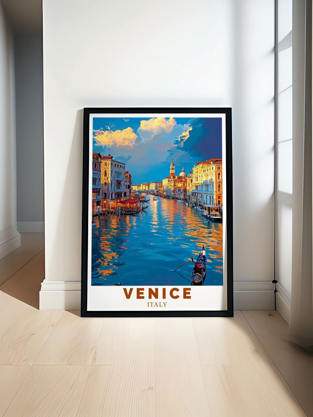 Venice poster featuring the iconic Grand Canal with a vibrant city color palette perfect for adding a touch of Italian charm and elegance to any home or office decor