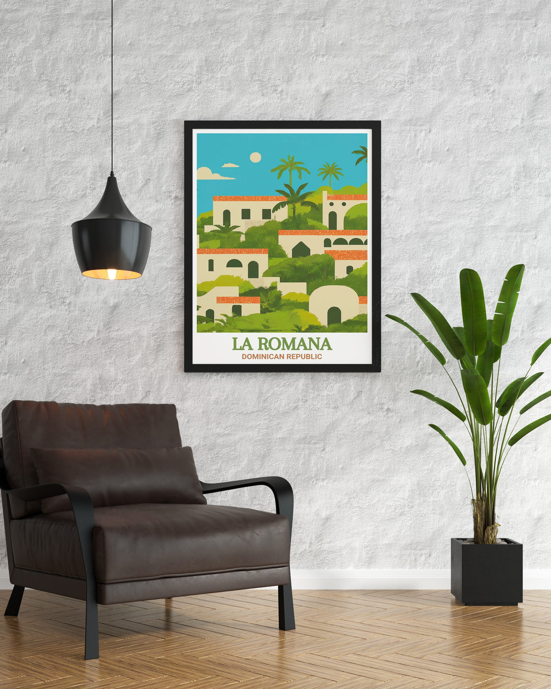 Rustic streets and historic buildings of Altos de Chavón are beautifully captured in this travel poster, showcasing the timeless beauty of La Romana. The print brings a piece of Caribbean heritage into your living space, perfect for adding a touch of elegance to your decor.