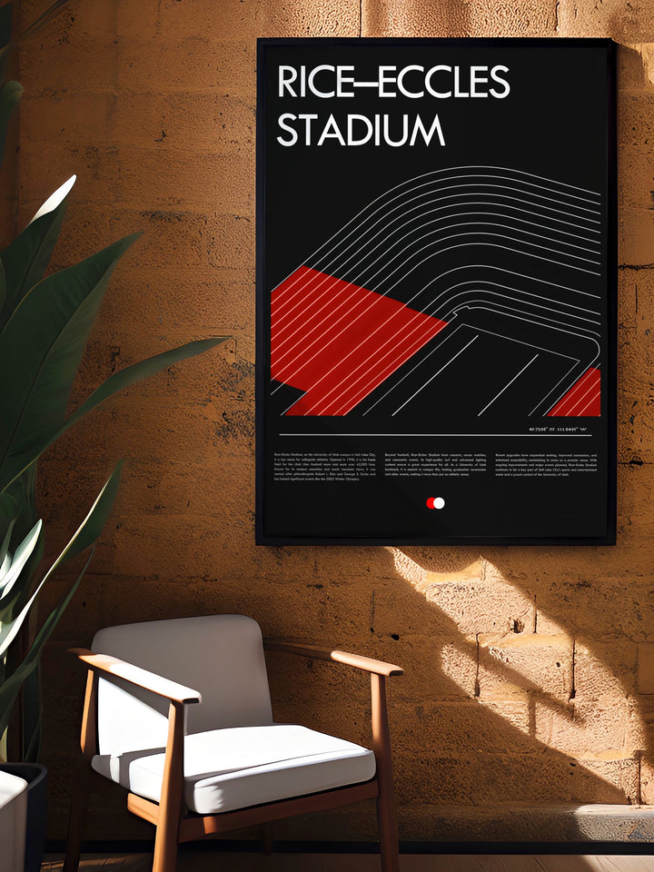 This Utes football print is a vibrant tribute to the dynamic energy of game day at Rice Eccles Stadium making it a standout piece of college football art